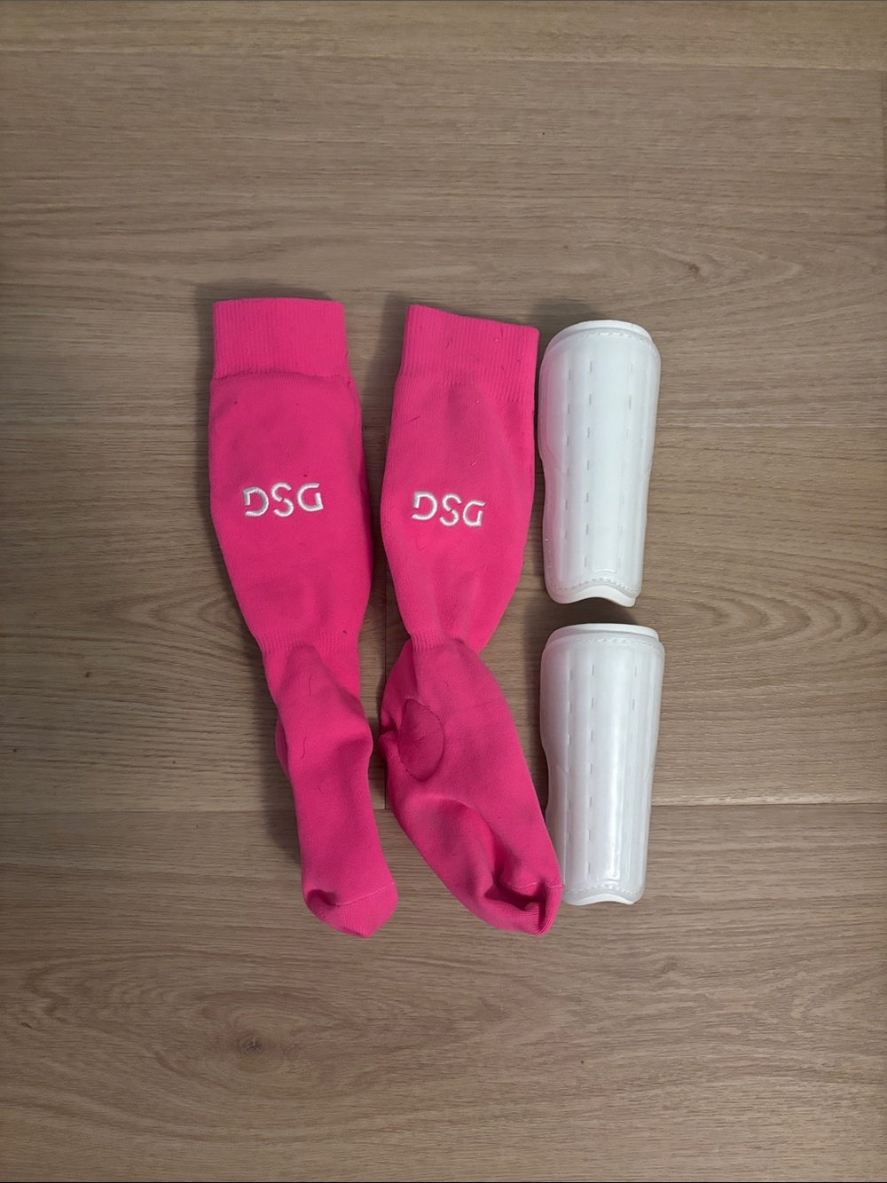 DSG Bright Pink Athletic Soccer Socks with White Shin Guards